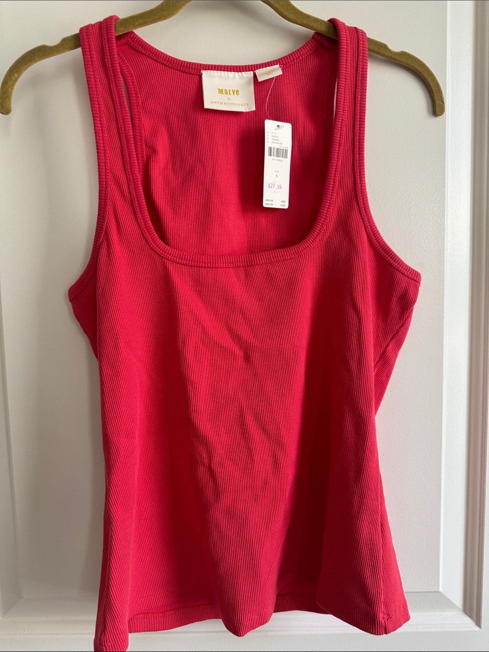 NWT Maeve by Anthro Vibrant Red Ribbed Tank Top - Scoop Neck Sz S